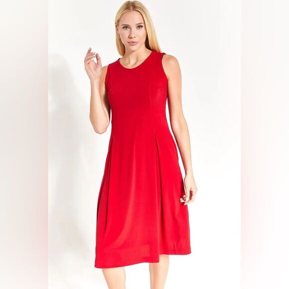 J. Jill Wearever Collection Pleated Sleeveless Swing Dress M Red Midi A-Line - Picture 1 of 13